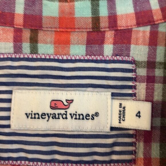 Vineyard Vines Women linen blend summer Plaid Button-Up Shirt work size 4 NWOT - Picture 6 of 9